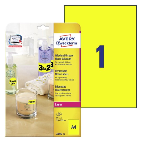 Neon Etiketten L6006-20 Inhoud: 20 Etiketten / 20 Vellen