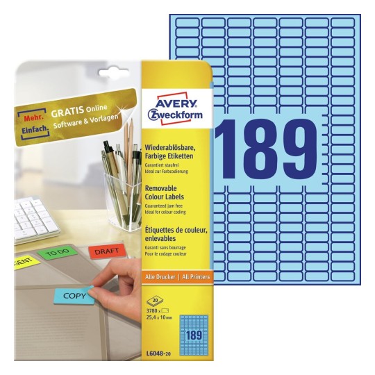Gekleurde etiketten L6048-20 Inhoud: 3.780 Etiketten / 20 Vellen