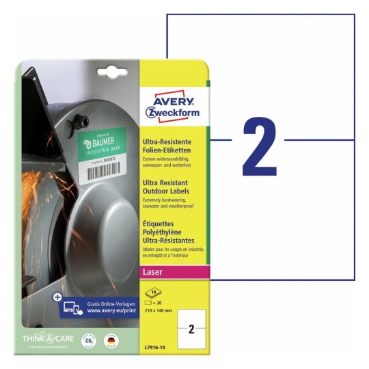 Ultra-resistente etiketten L7916-10 Inhoud: 20 Etiketten / 10 Vellen