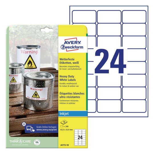 Weerbestendige etiketten J4773-10 Inhoud: 240 Etiketten / 10 Vellen