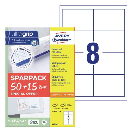 Universele etiketten 4782-65 Inhoud: 520 Etiketten / 65 Vellen