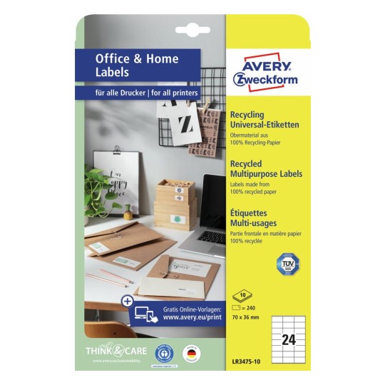 Gerecyclede universele etiketten, 10 vel LR3475-10