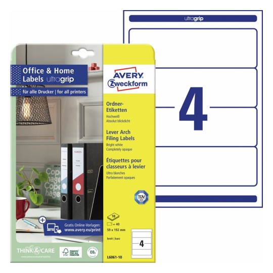 Ordnerrugetiketten, 10 vel L6061-10 Inhoud: 40 Etiketten / 10 Vellen