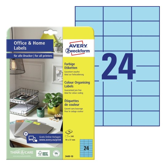 Blauwe etiketten, 10 vel 3449-10 Inhoud: 240 Etiketten / 10 Vellen