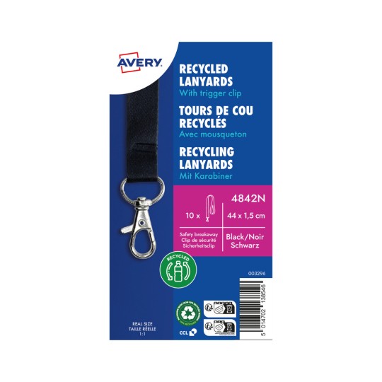 10 gerecyclede Lanyards van 100% gerecylced kunststof, zwart 4842N Inhoud: 10 Lanyards