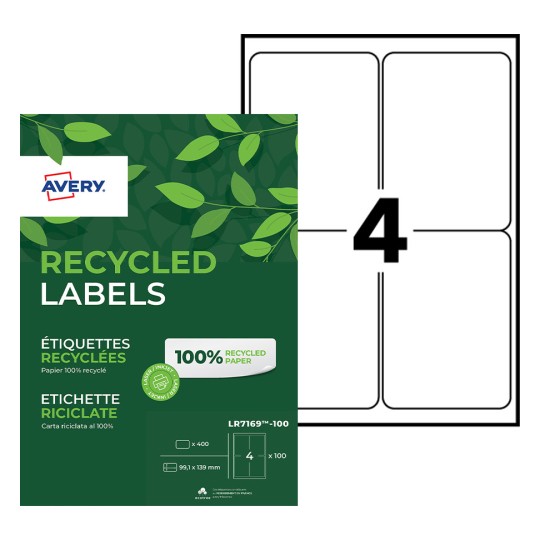 Gerecyclede verzendetiketten LR7169-100 Inhoud: 400 Etiketten / 100 Vellen