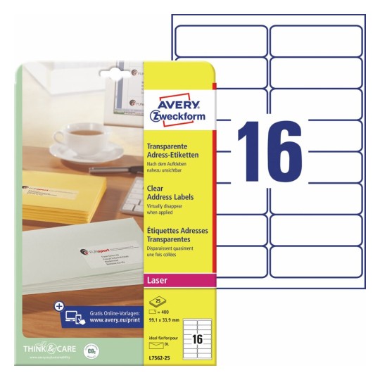 Adresetiketten L7562-25 Inhoud: 400 Etiketten / 25 Vellen
