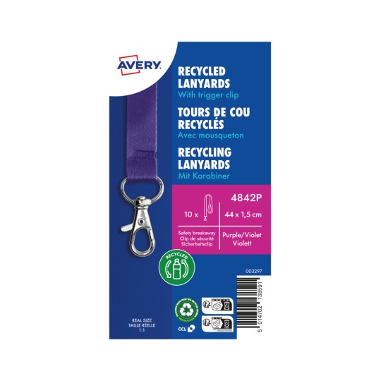 10 gerecyclede Lanyards van 100% gerecylced kunststof, paars 4842P Inhoud: 10 Lanyards
