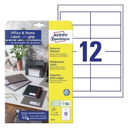 Universele etiketten, 10 vel 6123 Inhoud: 120 Etiketten / 10 Vellen