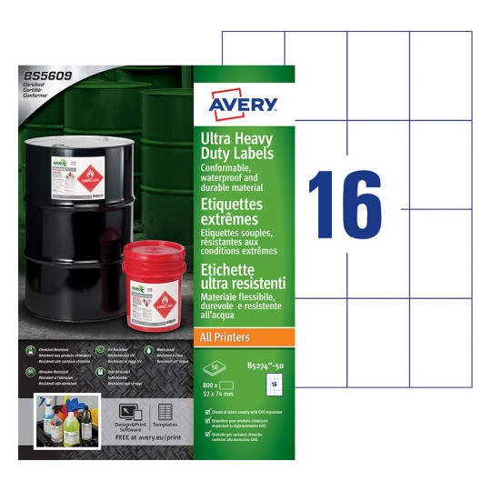 Ultra-resistente etiketten B5274-50 Inhoud: 800 Etiketten / 50 Vellen