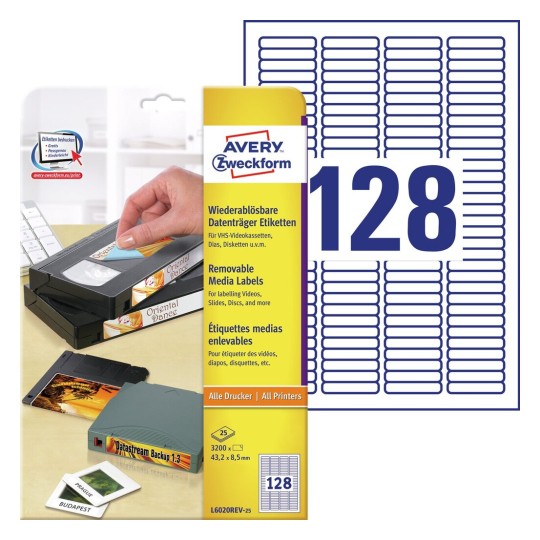 Media etiketten L6020REV-25 Inhoud: 3.200 Etiketten / 25 Vellen