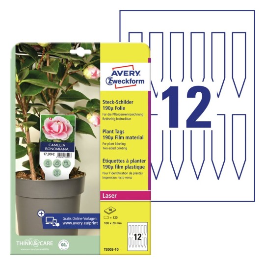 Steekkaartjes van duurzame folie T3005-10 Inhoud: 120 Kaarten / 10 Vellen