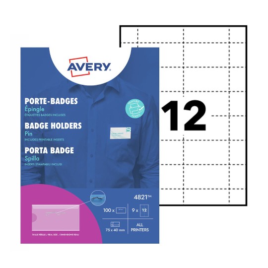 Badgehouder met pin set 4821 Inhoud: 108 Stuk / 9 Vellen