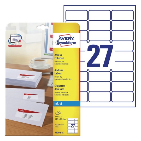 Adresetiketten J4792-25 Inhoud: 675 Etiketten / 25 Vellen