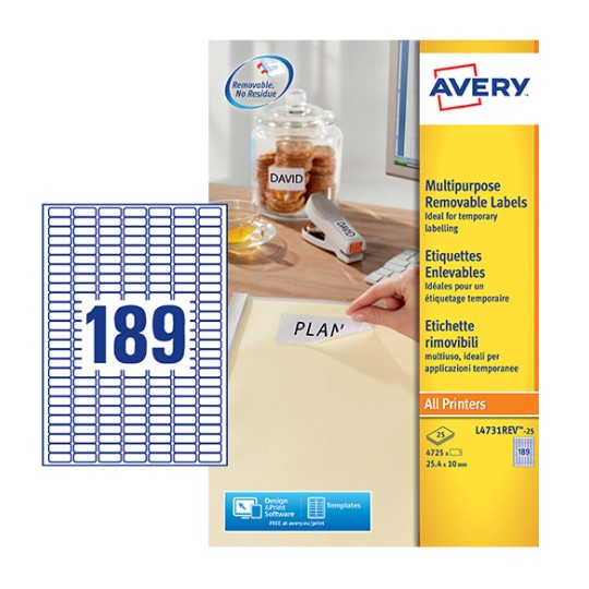 Afneembare etiketten L4731REV-25 Inhoud: 4.725 Etiketten / 25 Vellen