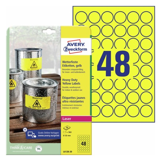 Weerbestendige etiketten L6128-20 Inhoud: 960 Etiketten / 20 Vellen