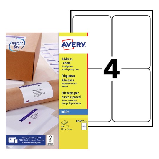 Verzendetiketten J8169-25 Inhoud: 100 Etiketten / 25 Vellen