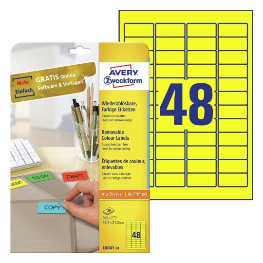 Gekleurde etiketten L6041-20 Inhoud: 960 Etiketten / 20 Vellen
