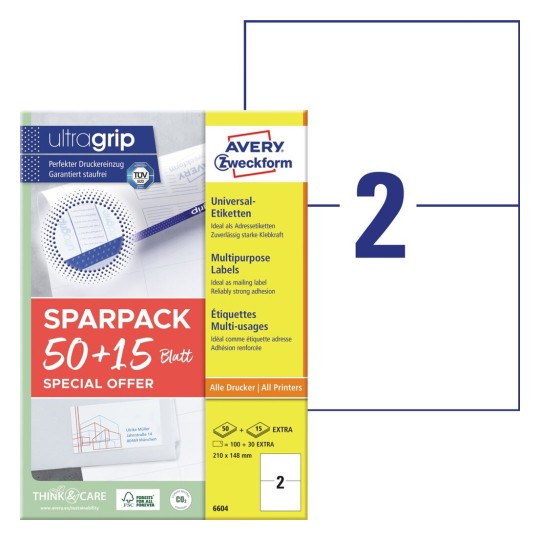 Universele etiketten 6604 Inhoud: 130 Etiketten / 65 Vellen