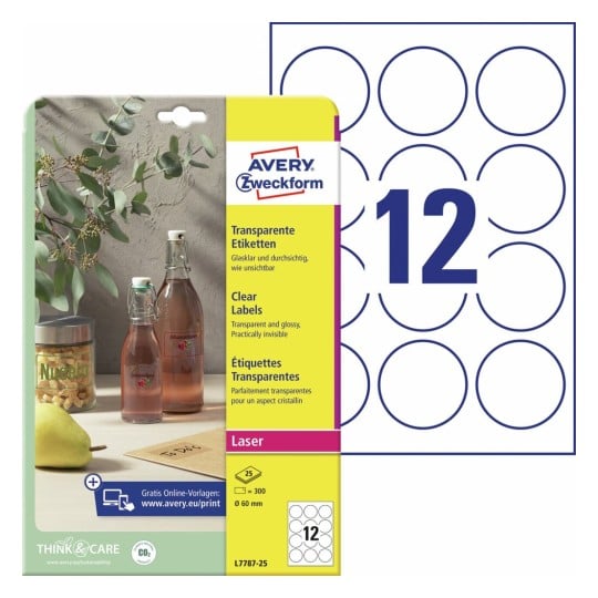 Crystal clear etiketten L7787-25 Inhoud: 300 Etiketten / 25 Vellen