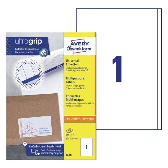 Universele etiketten 3418 Inhoud: 100 Etiketten / 100 Vellen