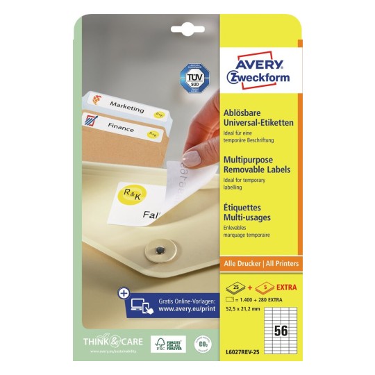 Afneembare universele etiketten L6027REV-25