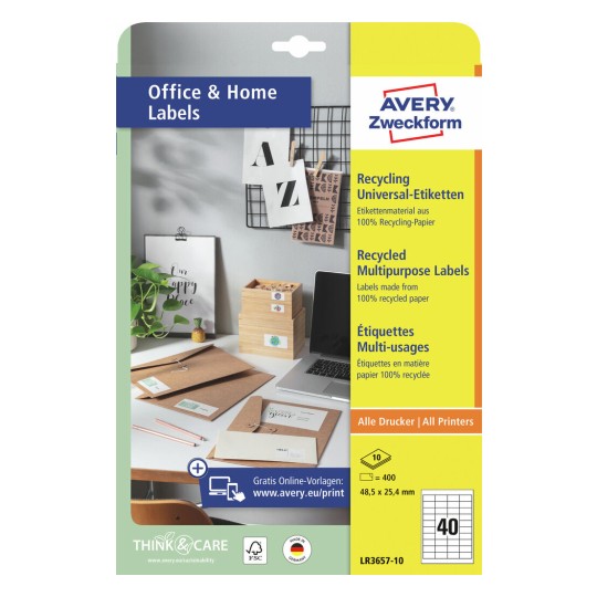 Gerecyclede universele etiketten, 10 vel LR3657-10