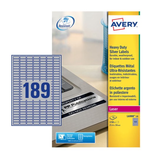 Inventaris etiketten L6008-20 Inhoud: 3.780 Etiketten / 20 Vellen