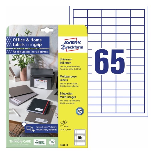 Universele etiketten, 10 vel 3666-10 Inhoud: 650 Etiketten / 10 Vellen