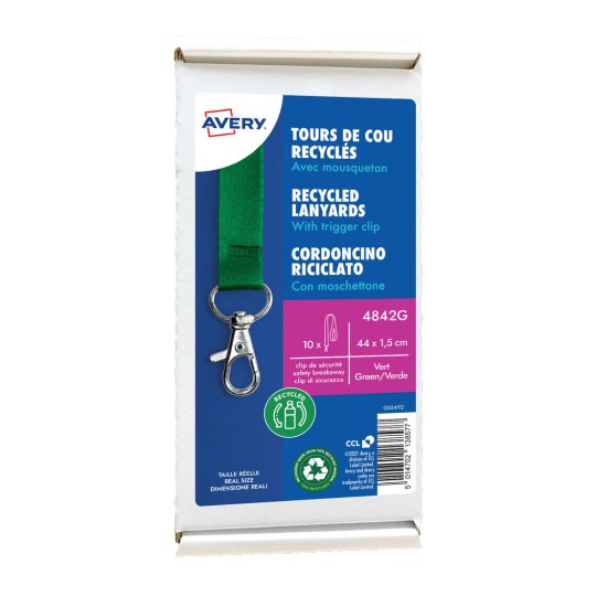 gerecyclede Lanyards van 100% gerecylced kunststof, groen 4842G Inhoud: 10 Lanyards