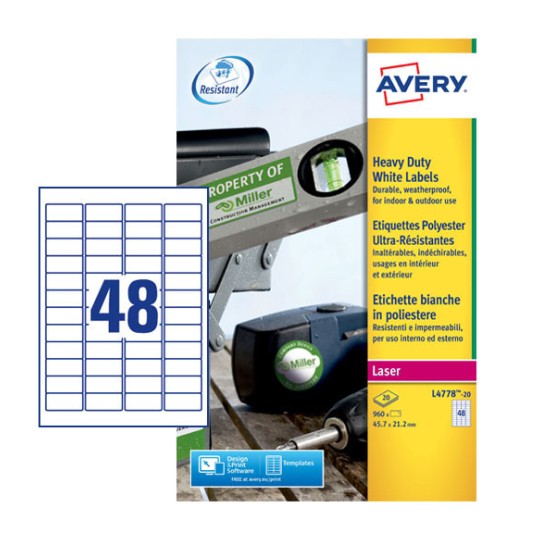 Weerbestendige etiketten L4778-20 Inhoud: 960 Etiketten / 20 Vellen