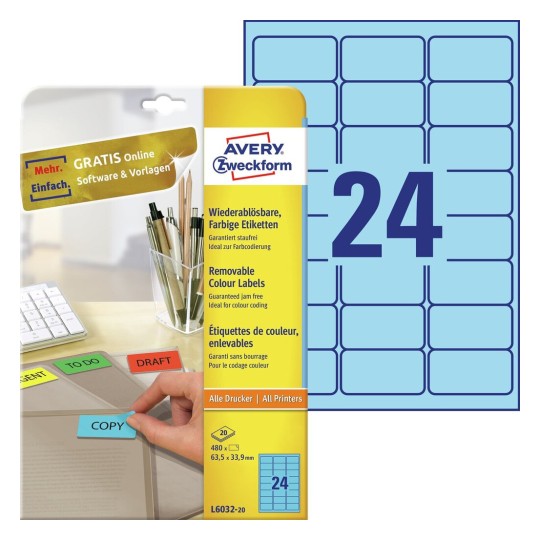 Gekleurde etiketten L6032-20 Inhoud: 480 Etiketten / 20 Vellen
