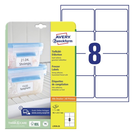 Diepvriesetiketten L7976-25 Inhoud: 200 Etiketten / 25 Vellen