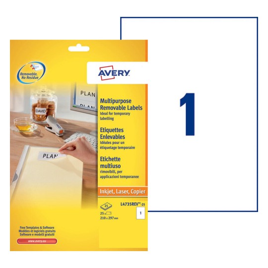 Afneembare etiketten L4735REV-25 Inhoud: 25 Etiketten / 25 Vellen