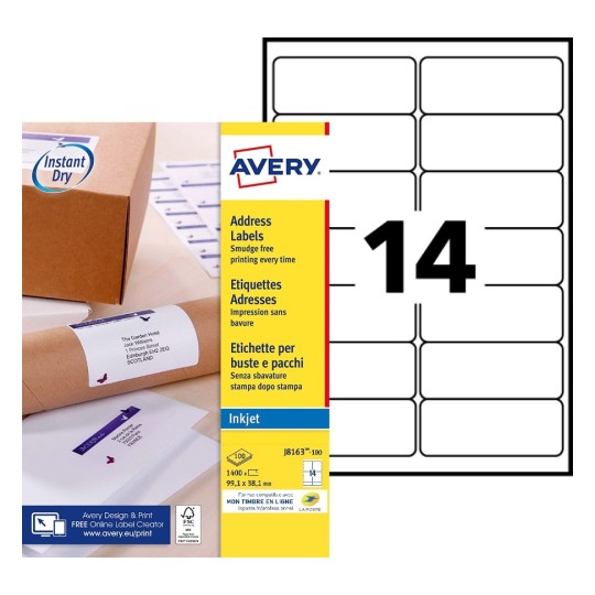 Adresetiketten J8163-100 Inhoud: 1.400 Etiketten / 100 Vellen