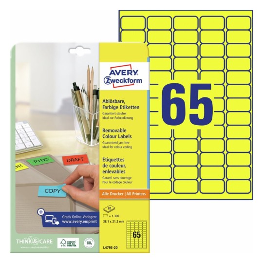 Gekleurde etiketten L4793-20 Inhoud: 1.300 Etiketten / 20 Vellen