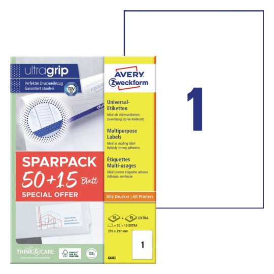 Universele etiketten 6603 Inhoud: 65 Etiketten / 65 Vellen