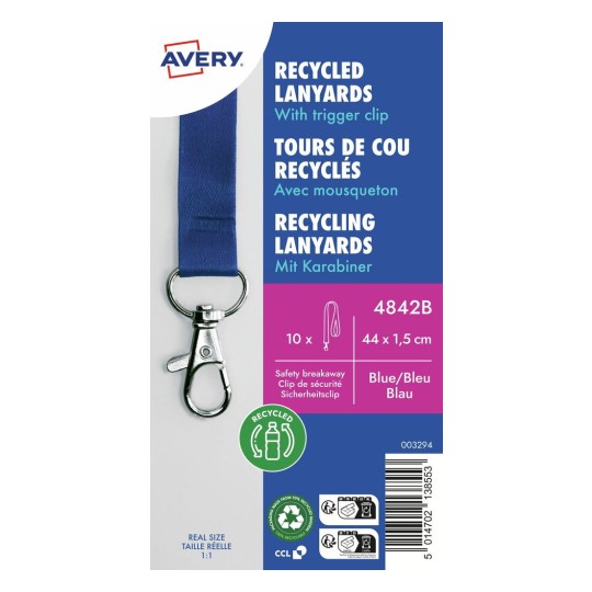 10 gerecyclede Lanyards van 100% gerecylced kunststof, blauw 4842B Inhoud: 10 Lanyards