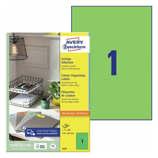 Gekleurde etiketten 3472 Inhoud: 100 Etiketten / 100 Vellen
