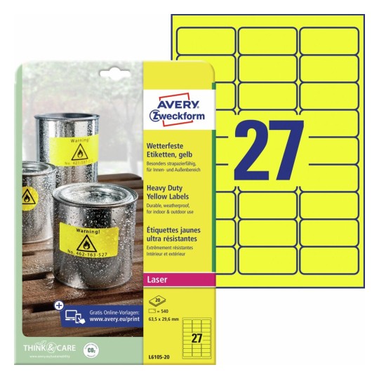 Weerbestendige etiketten L6105-20 Inhoud: 540 Etiketten / 20 Vellen