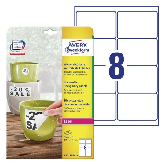 Weerbestendige etiketten L4715REV-20 Inhoud: 160 Etiketten / 20 Vellen