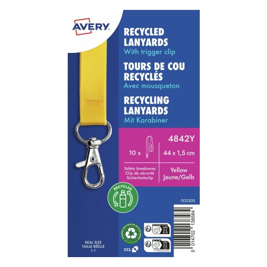 10 gerecyclede Lanyards van 100% gerecylced kunststof, geel 4842Y Inhoud: 10 Lanyards