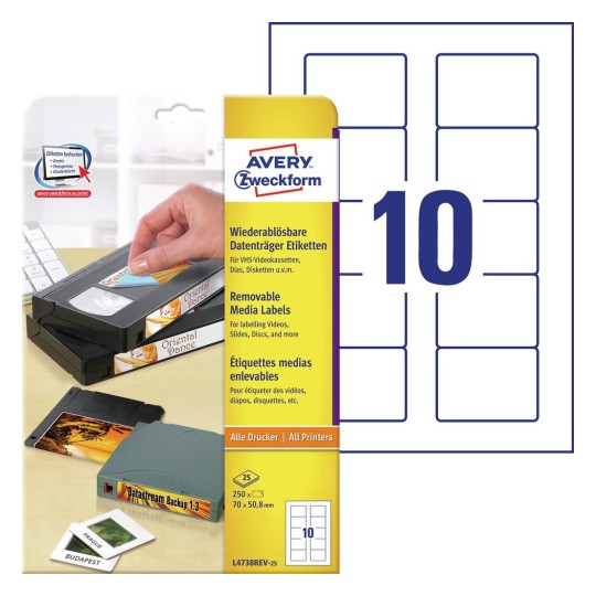 Media etiketten L4738REV-25 Inhoud: 250 Etiketten / 25 Vellen