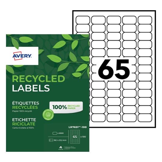 Gerecyclede mini-adresetiketten LR7651-100 Inhoud: 6.500 Etiketten / 100 Vellen