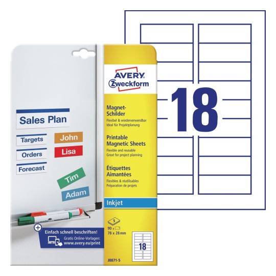 Magneetetiketten J8871-5 Inhoud: 90 Etiketten / 5 Vellen