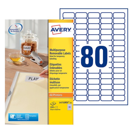 Afneembare etiketten L4732REV-25 Inhoud: 2.000 Etiketten / 25 Vellen
