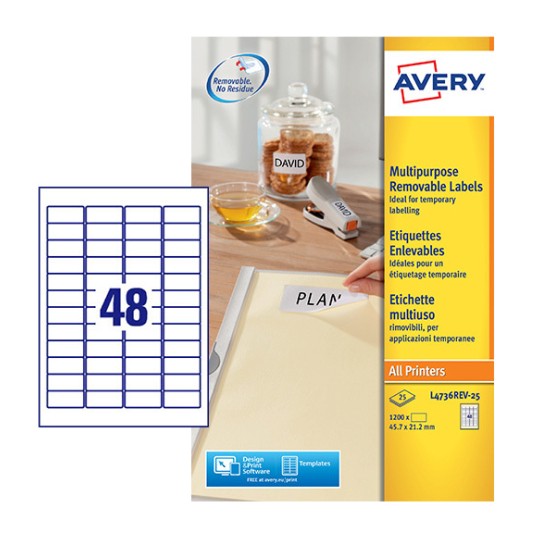 Afneembare etiketten L4736REV-25 Inhoud: 1.200 Etiketten / 25 Vellen