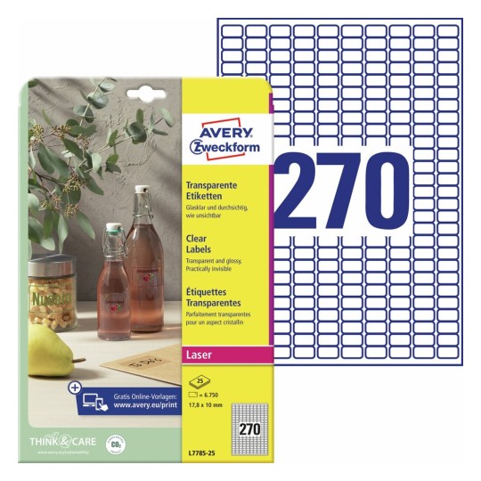 Crystal clear etiketten L7785-25 Inhoud: 6.750 Etiketten / 25 Vellen
