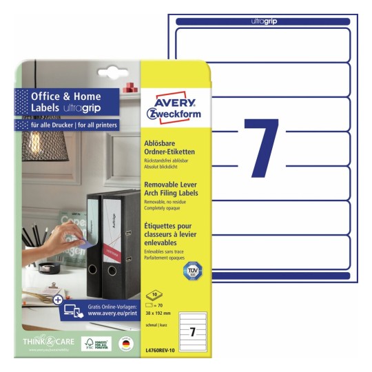 Afneembare ordnerrugetiketten, 10 vel L4760REV-10 Inhoud: 70 Etiketten / 10 Vellen