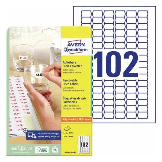 Prijsetiketten L3410REV-25 Inhoud: 2.550 Etiketten / 25 Vellen